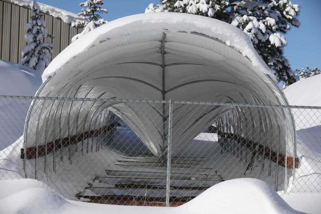 A collapsed hoop house at the U.S. Geological
