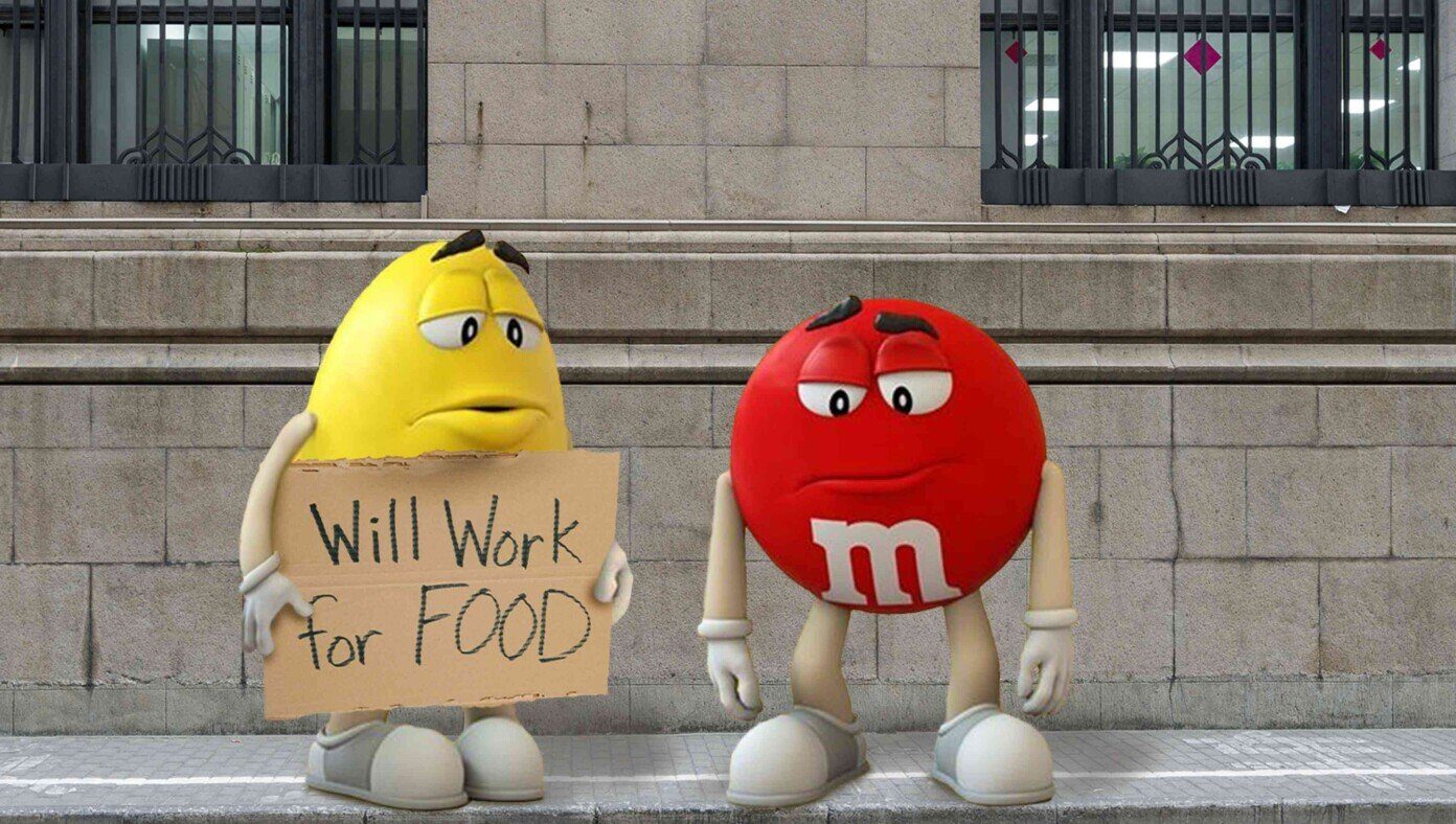 unemployed m&ms talking candy satire