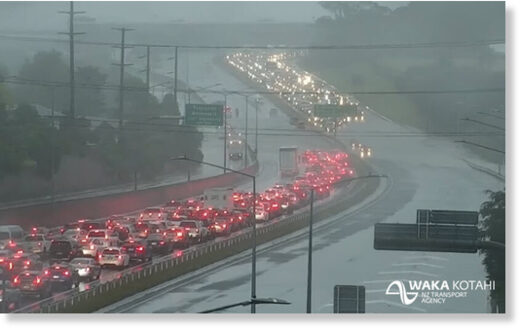 Click to enlarge Flooding blocked highways around Auckland after record rain on 27 January 2023.