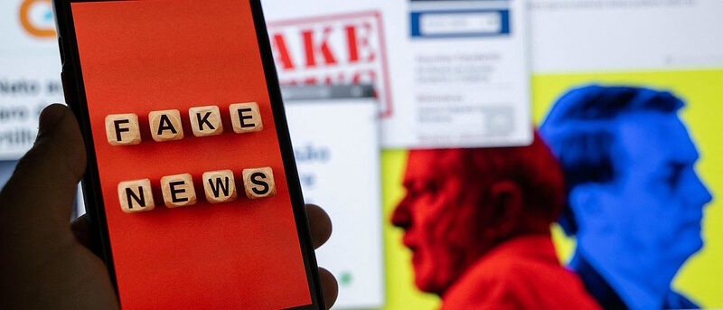 Fake news cell phone graphic