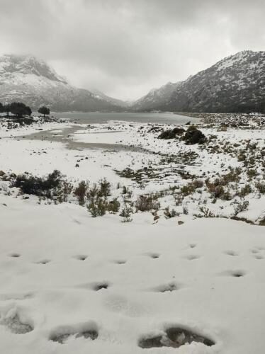 Snow at the Cúber reservoir.