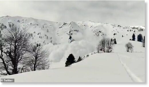 Click to enlarge Horrifying footage shows a wall of snow roaring down a mountainside and towards the group of skiers, sending them running for safety