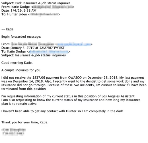 Click to enlarge non payment letter hunter biden employee