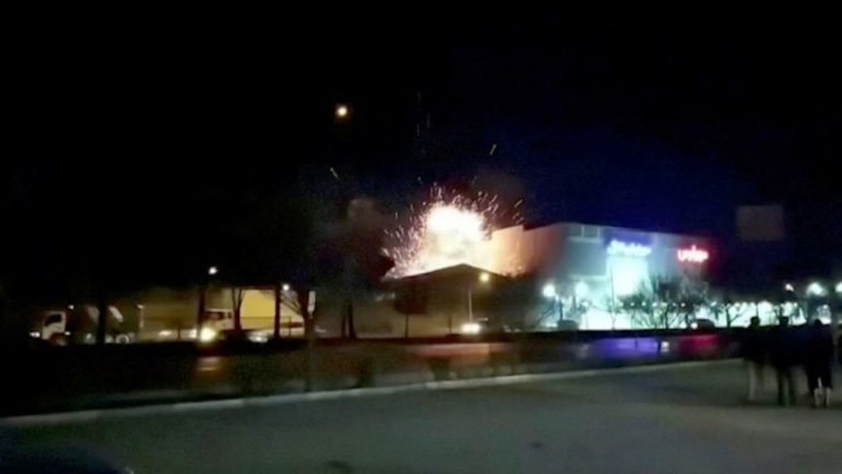Click to enlarge A drone exploding over a Defense Ministry workshop in the central Iranian city of Isfahan, on January 29, 2023
