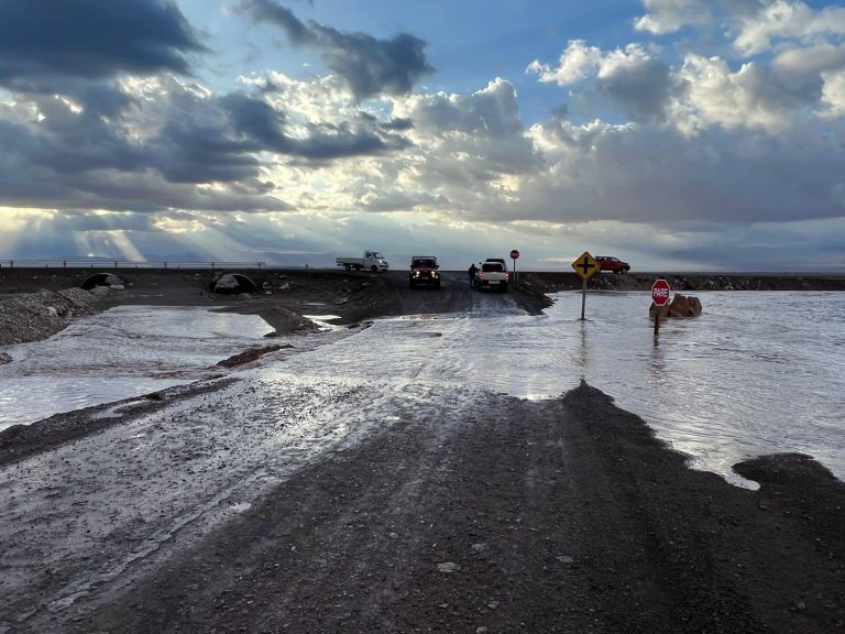 Click to enlarge Flooded roads in Calama, Chile, February 2023
