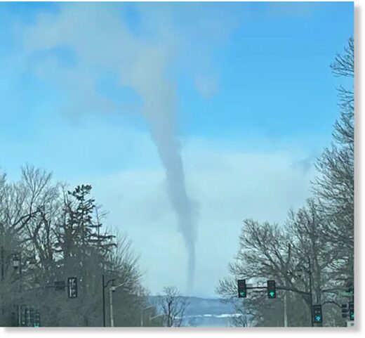 A steam devil was seen churning over Lake Champlain from Burlington, Vermont, on Friday, Feb. 3, 2023.