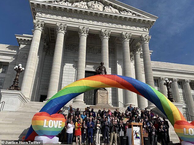 lgbt demonstration outside missouri state capital building