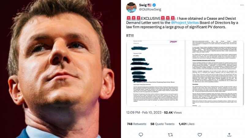 james o'keefe project veritas cease and desist