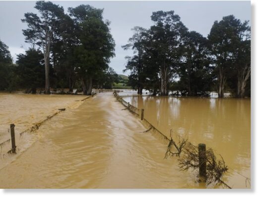 Floods in Waikato Region, New Zealand after Cyclone Gabrielle, February 2023
