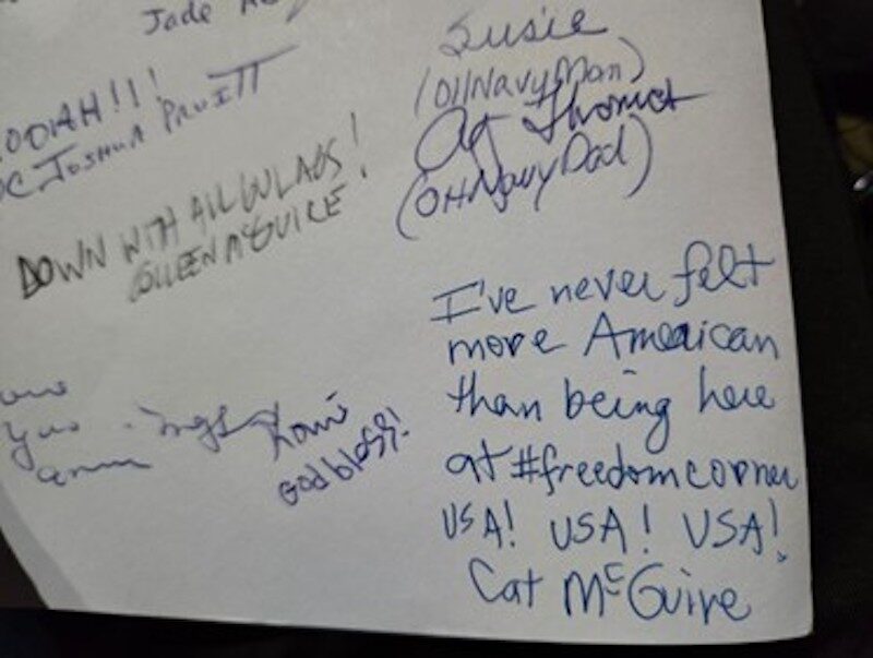 Click to enlarge #freedomcorner “guest book”
