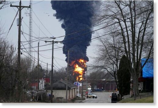 A black plume rises over East Palestine