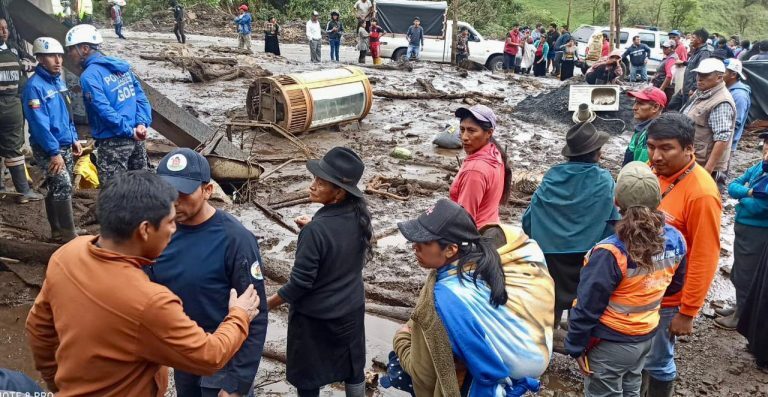 Flood damage in Pallatanga Canton in Chimborazo province, Ecuador, February 2023.