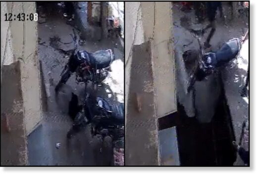 A dog and two bikes fell inside a hole after portion of road collapsed in RK Puram, Delhi.