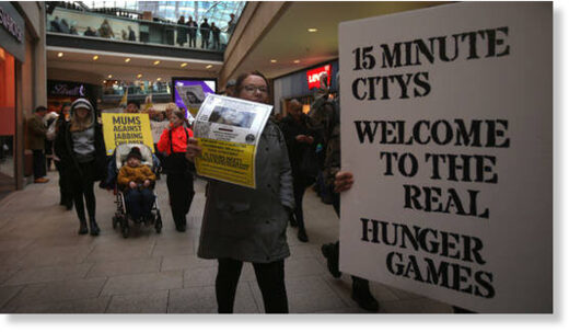 Click to enlarge Protesters against 15-minute cities