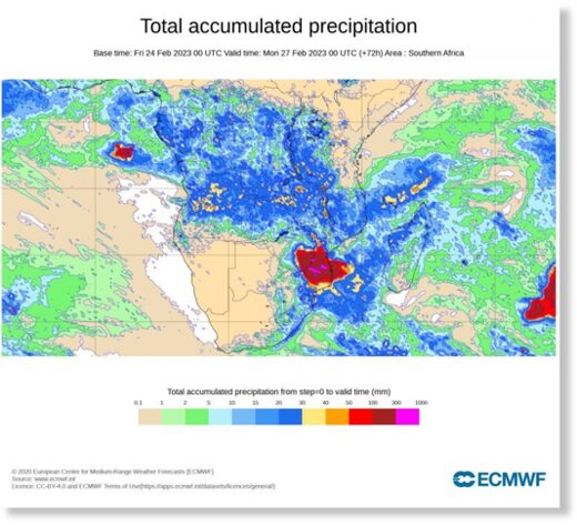 Rainfall from Cyclone Freddy in Mozambique