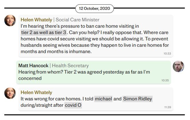 Click to enlarge matt hancock covid death nursing homes whatsapp helen whately
