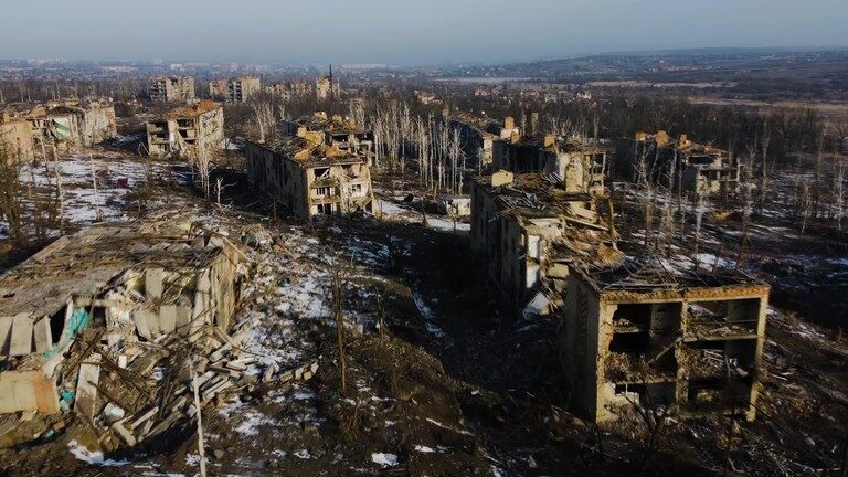 A view shows widespread destruction in the city of Artyomovsk, Russia