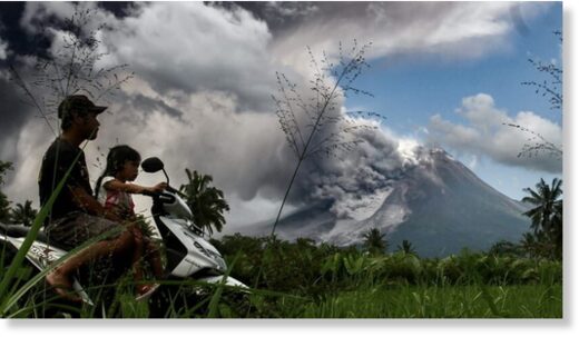 Click to enlarge Thick smoke rises during an eruption from Mount