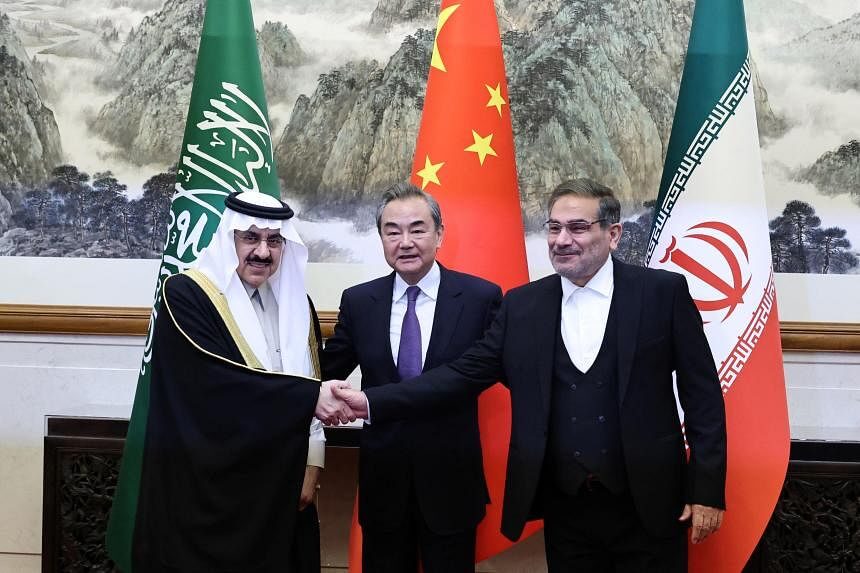 Click to enlarge Iran china saudi arabia Musaed bin Mohammed Al-Aiban Wang Yi Ali Shamkhani