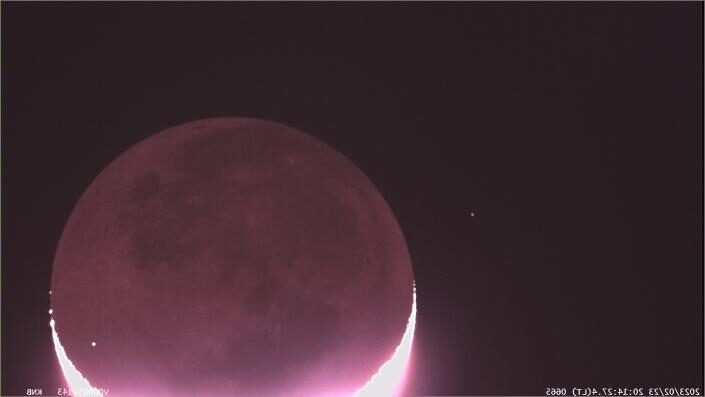 Japanese astronomer Daichi Fujii captured this shot of a meteorite impacting the moon (bright flash at bottom left) on Feb. 23, 2023.