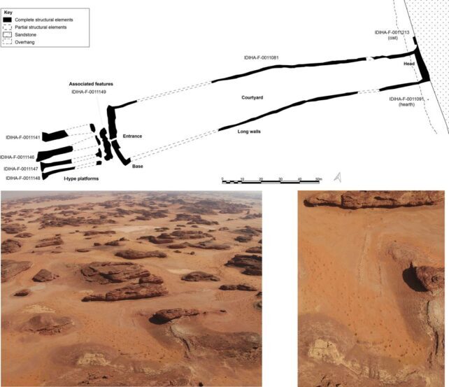 Click to enlarge The location and layout of the excavated mustatil.