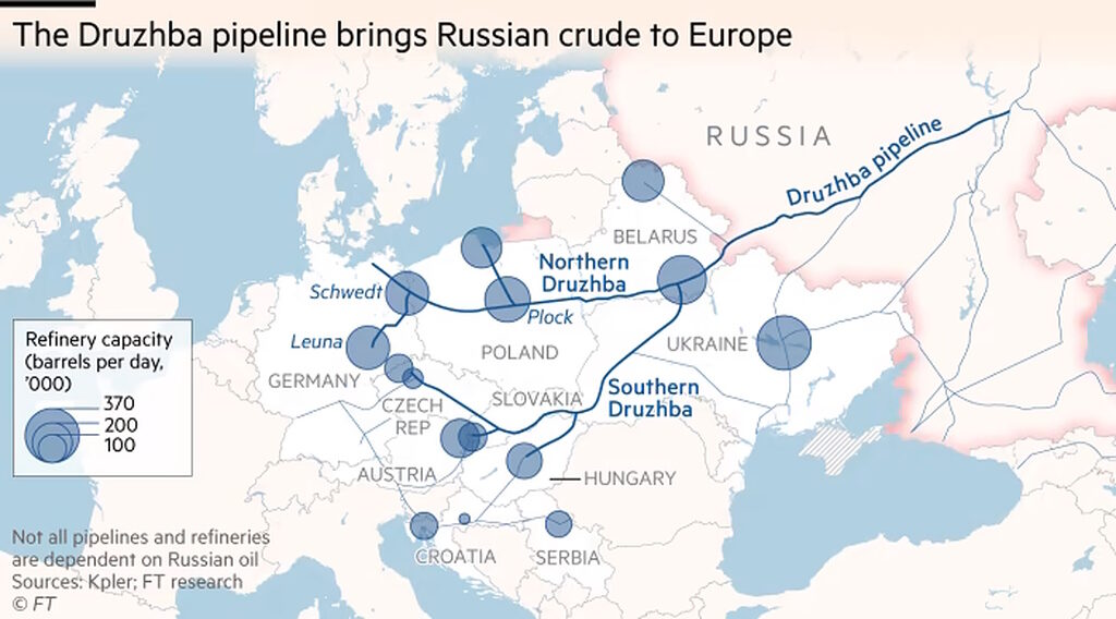 Click to enlarge druzhba pipeline russia oil europe supply