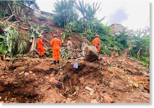 Three people died in a landslide in Aratuba, Ceará, Brazil, 16 March 2023.