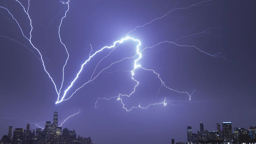 Lightning Strikes One World Trade Center in New York City