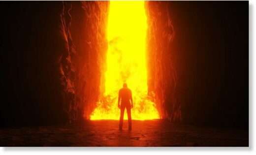 man near lava flow