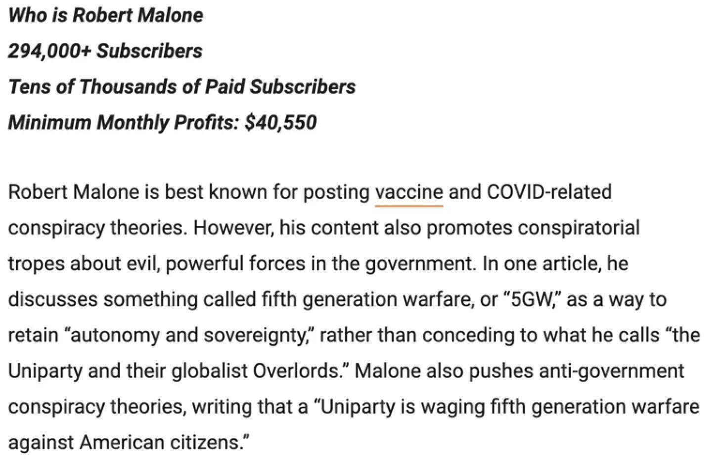 Click to enlarge robert malone blurb