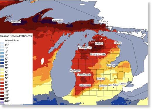 Click to enlarge Total snowfall for the snow season of 2022-2023
