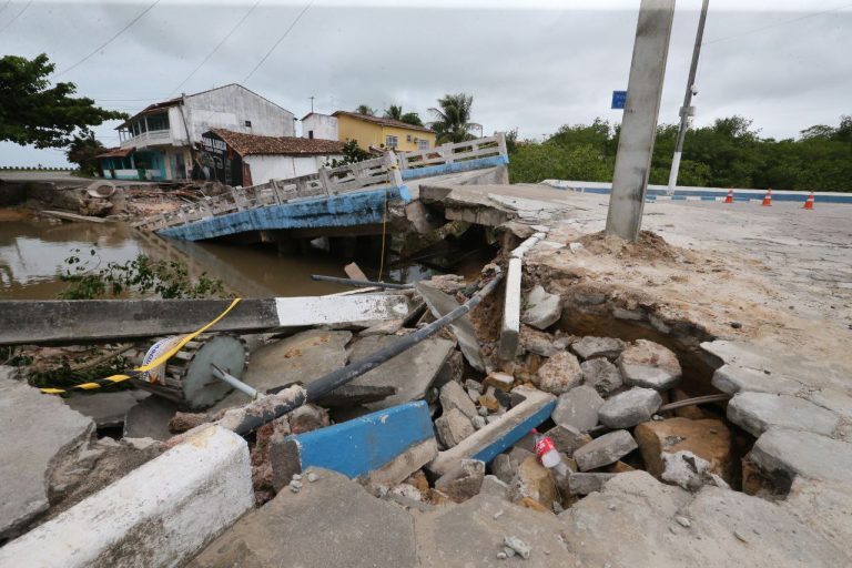 Damage after heavy rains and floods in Santa Cruz Cabrália, Bahia, Brazil, April 2023.