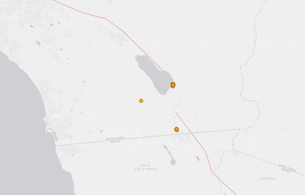 Click to enlarge earthquake swarm california map 2023