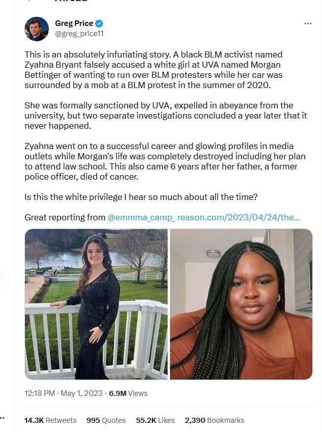 Zyahna Bryant false accusation BLM Morgan Bettinger
