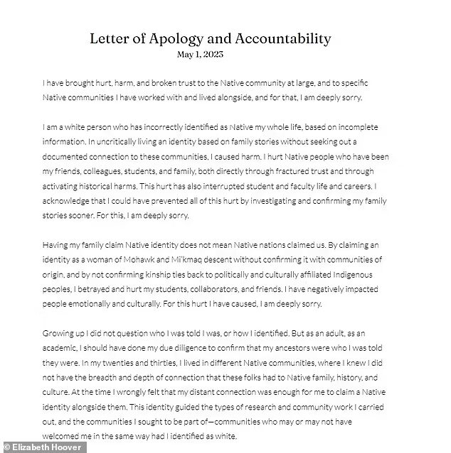 elizabeth hoover apology letter