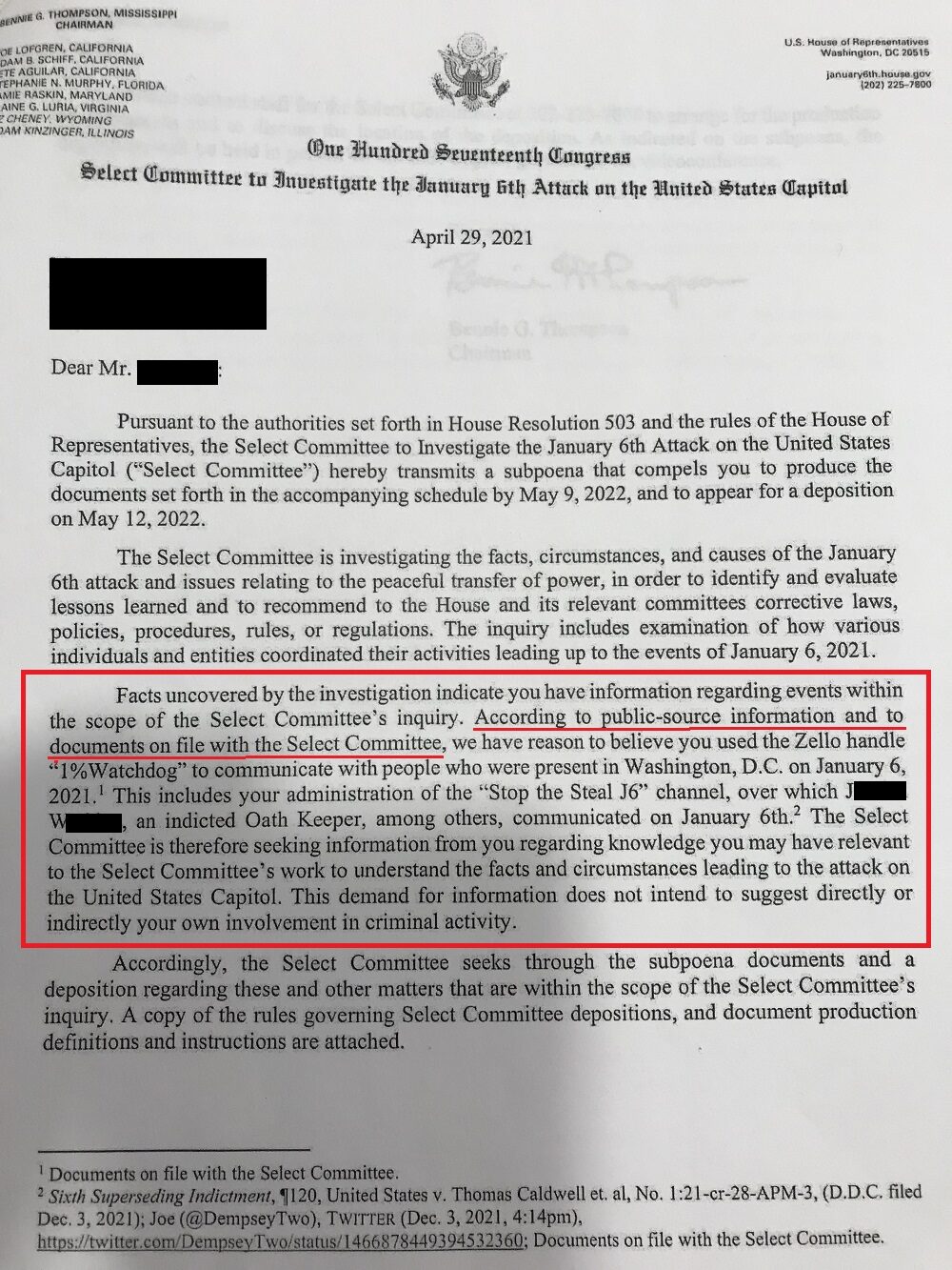 Click to enlarge subpoena jan 6 sundance false informaton