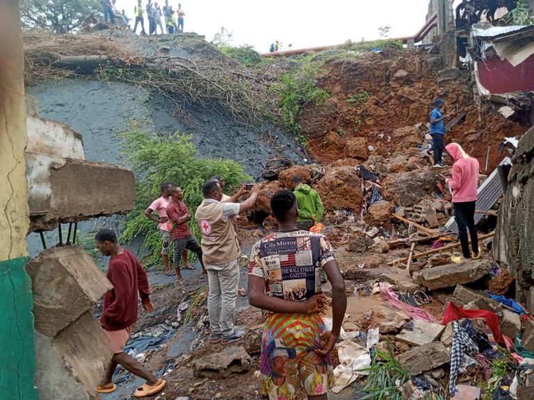 Flood damage in Freetown, Sierra Leone, May 2023.