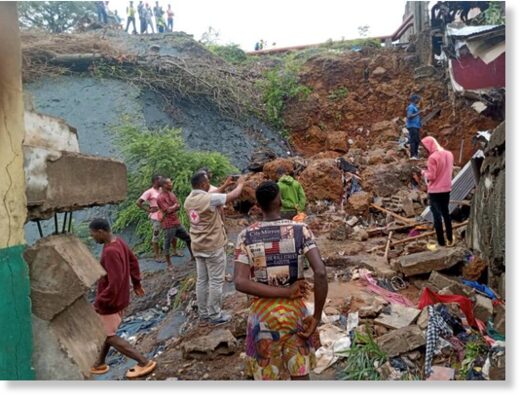 Flood damage in Freetown, Sierra Leone, May 2023.
