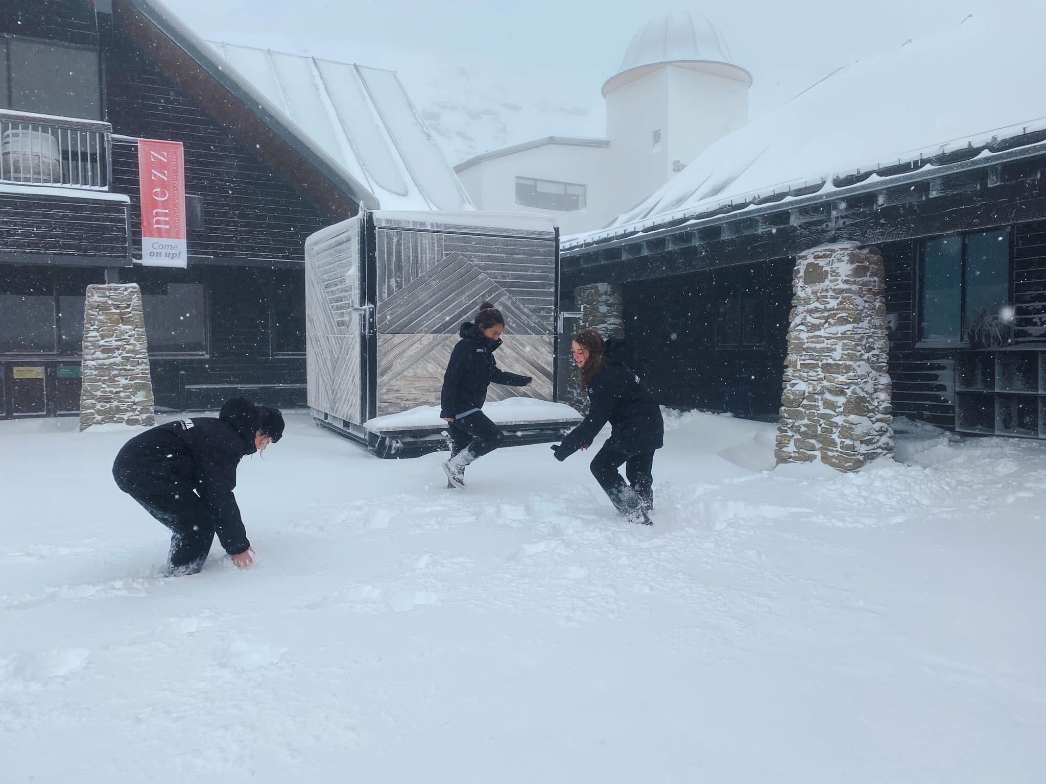 Enough snow for a snowball fight at Cadrona Alpine Resort. |