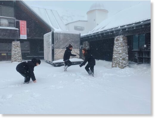 Enough snow for a snowball fight at Cadrona Alpine Resort. |