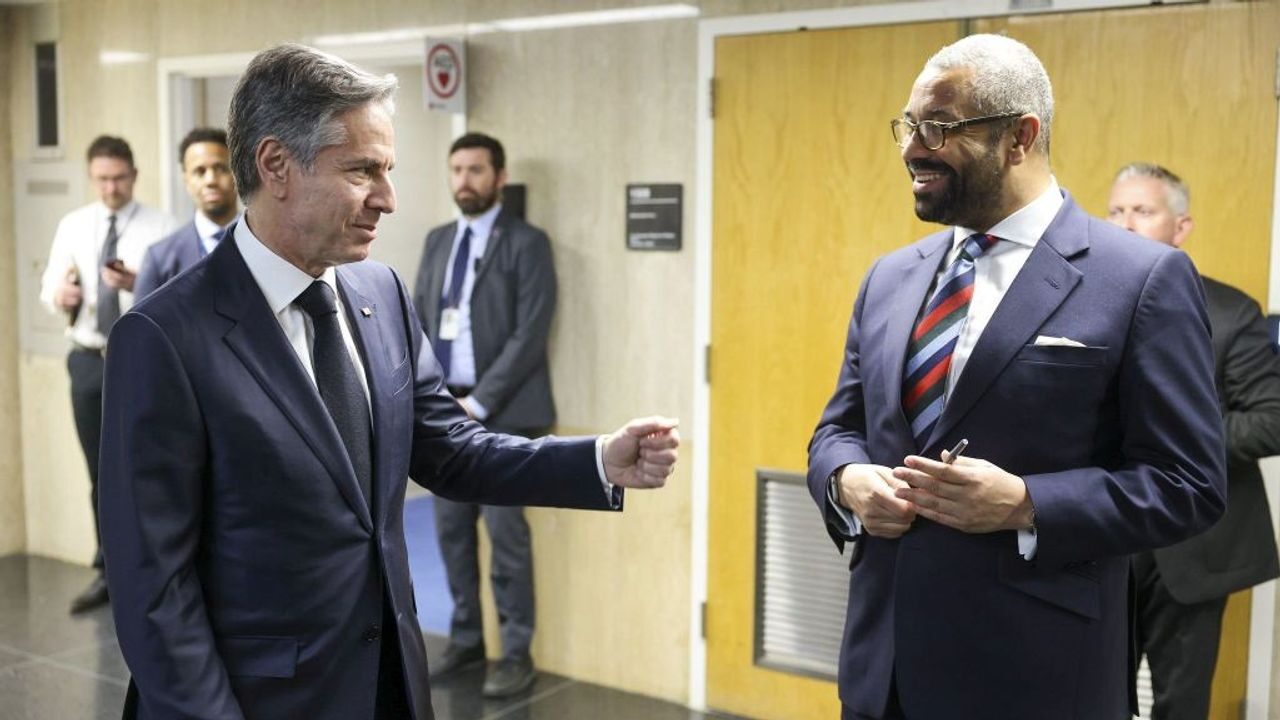 Click to enlarge James Cleverly (right) meets his US counterpart, Secretary of State Antony Blinken