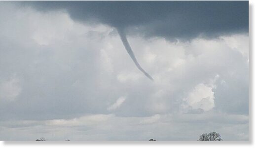 The funnel cloud pictured above south Lincolnshire