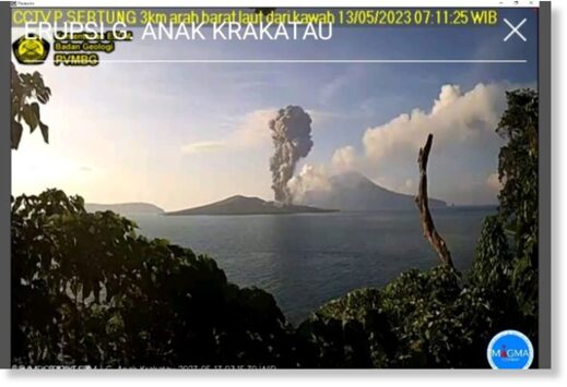 Click to enlarge CCTV recorded volcanic ash erupting from Mount Anak Krakata