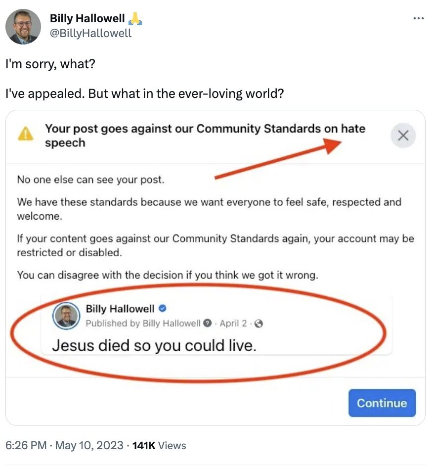 billy hallowell banned post FB