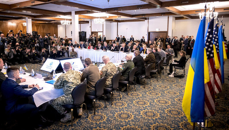 Click to enlarge NATO’s Ukraine Defense Contact Group meeting on April 21.