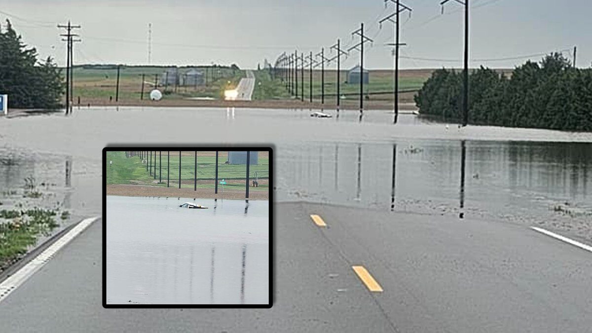 A full size pickup could be seen underwater in Dundy County.
