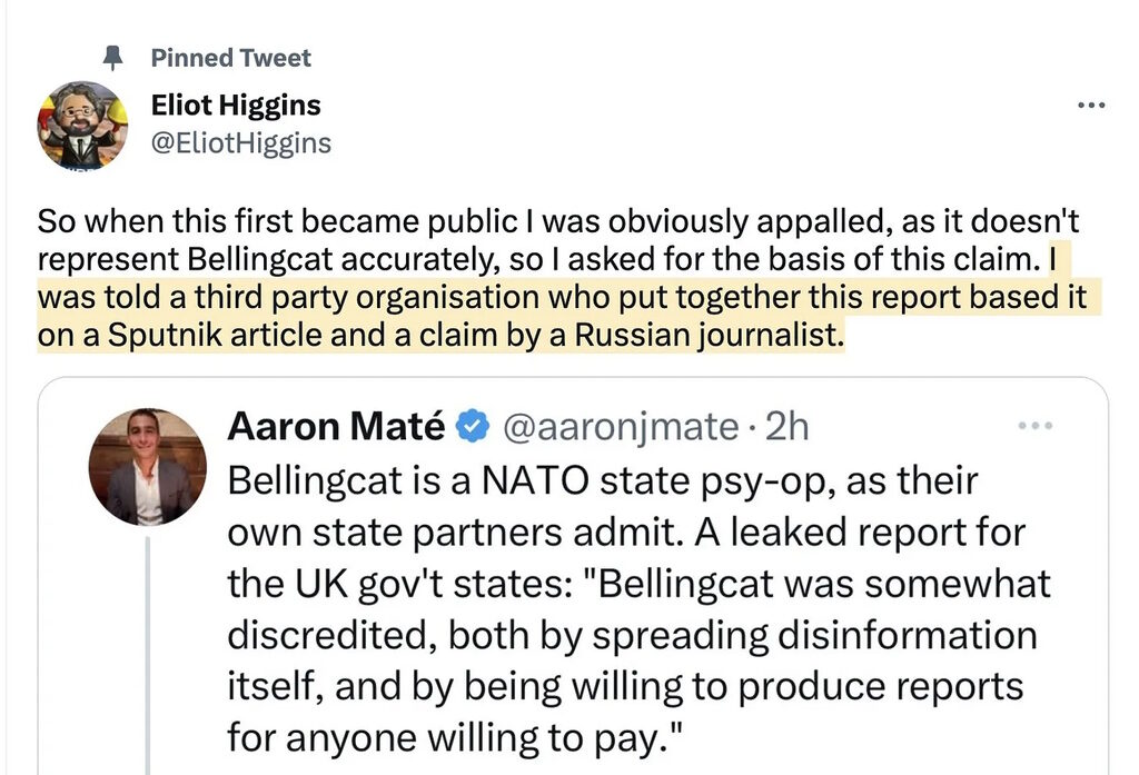 Click to enlarge belling cat aaron mate eliothiggins tweet nato psyop