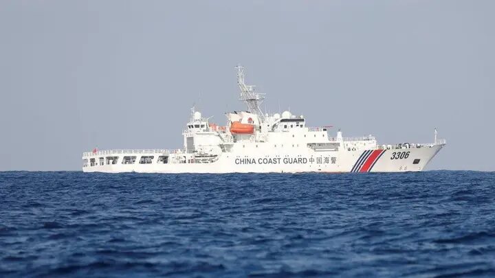 Click to enlarge A China Coast Guard vessel patrols at the disputed Scarborough Shoal April 5, 2017.