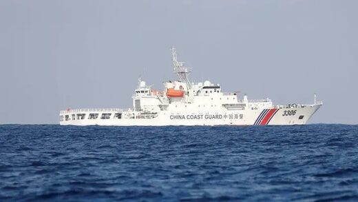 A China Coast Guard vessel patrols at the disputed Scarborough Shoal April 5, 2017.