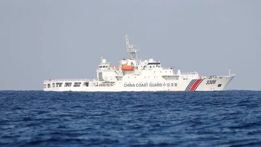 Click to enlarge A China Coast Guard vessel patrols at the disputed Scarborough Shoal April 5, 2017.